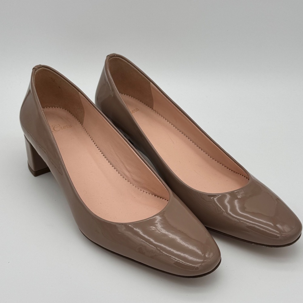 J.Crew Womens Patent Leather Block Heel Pumps Taupe Brown Size 7.5
